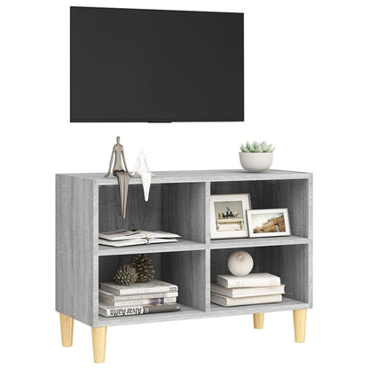 TV Cabinet with Solid Wood Legs Grey Sonoma 69.5x30x50 cm