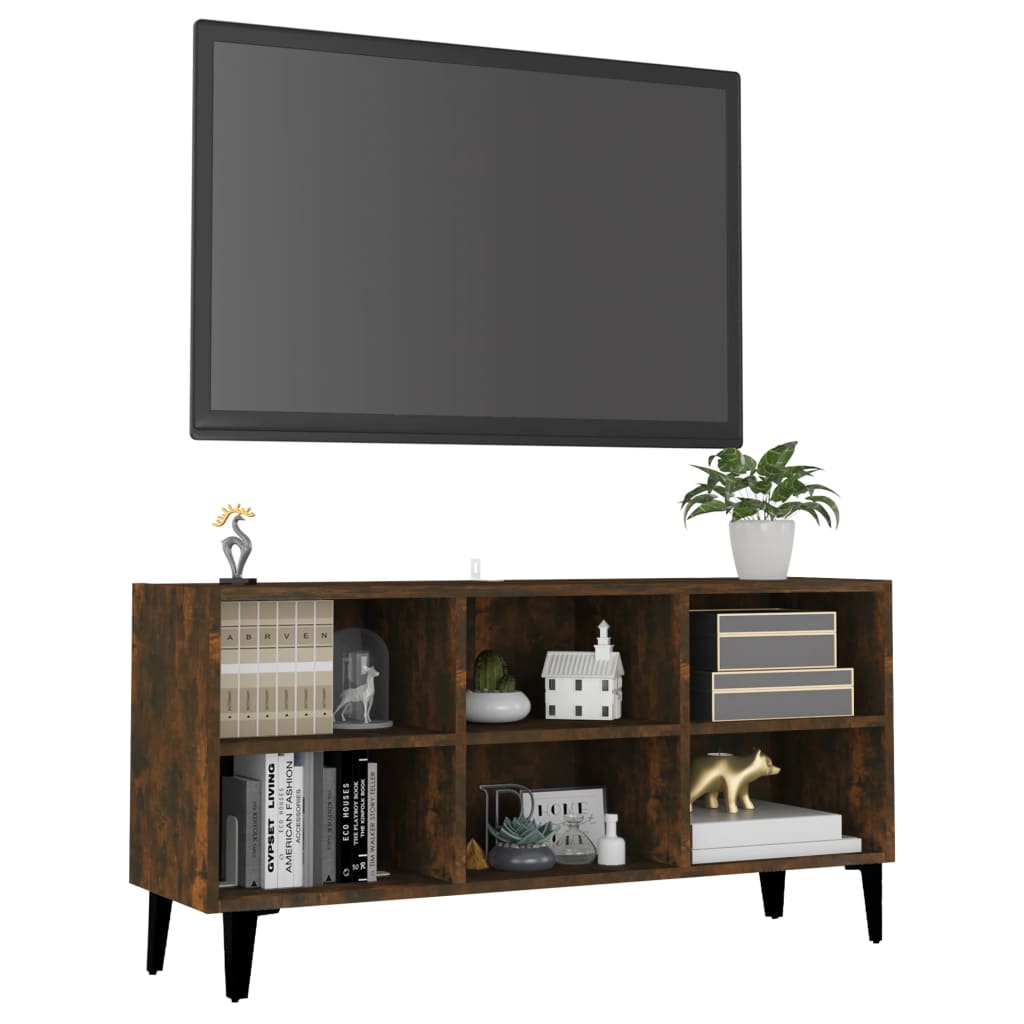 TV Cabinet with Metal Legs Smoked Oak 103.5x30x50 cm