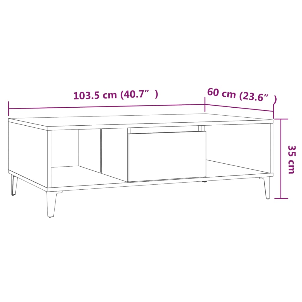 Coffee Table Brown Oak 103.5x60x35 cm Engineered Wood