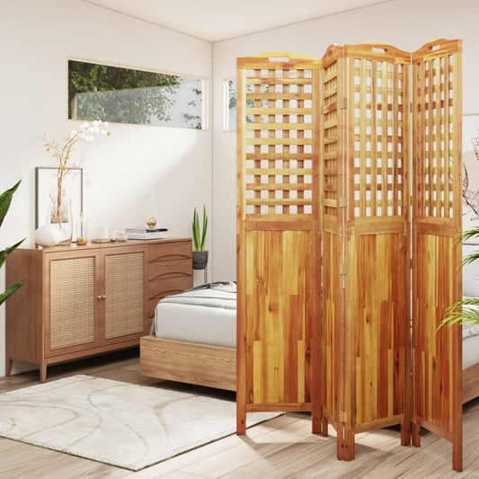 Solid Acacia Wood 4-Panel Room Divider, 162x2x180 cm