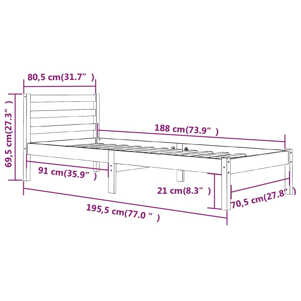 Compact 75x190cm Wood Bed Frame, Small Single, No Mattress