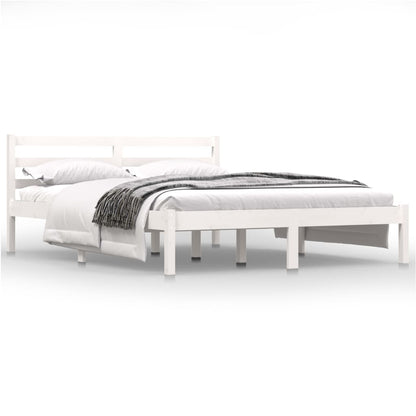 Solid Pine Bed Frame 140x190cm - White Finish, No Mattress Included