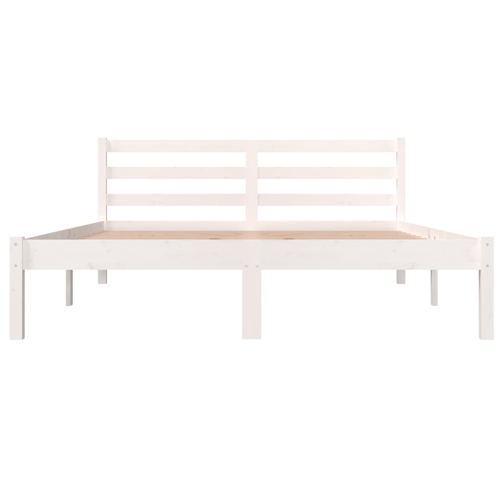 Solid Pine Bed Frame 140x190cm - White Finish, No Mattress Included
