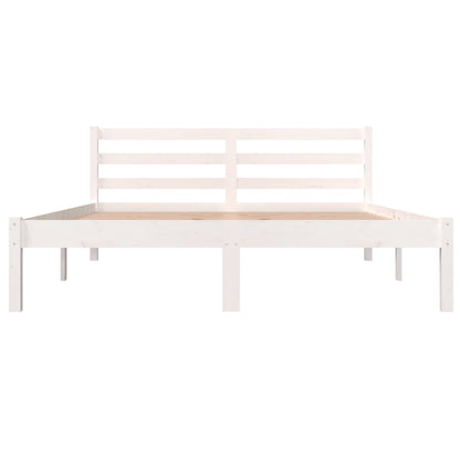 Solid Pine Bed Frame 140x190cm - White Finish, No Mattress Included