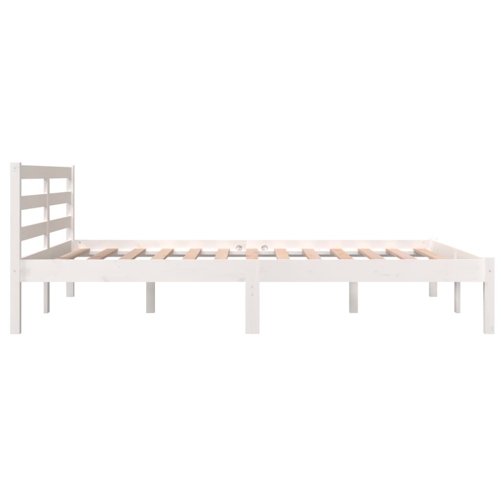 Solid Pine Bed Frame 140x190cm - White Finish, No Mattress Included