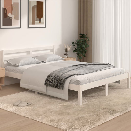 Solid Pine Bed Frame 140x190cm - White Finish, No Mattress Included