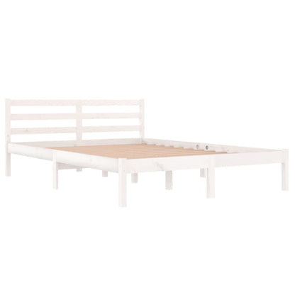 Solid Pine Wood Bed Frame, No Mattress, 140x200cm, White Finish