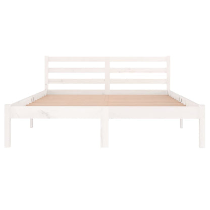 Solid Pine Wood Bed Frame, No Mattress, 140x200cm, White Finish