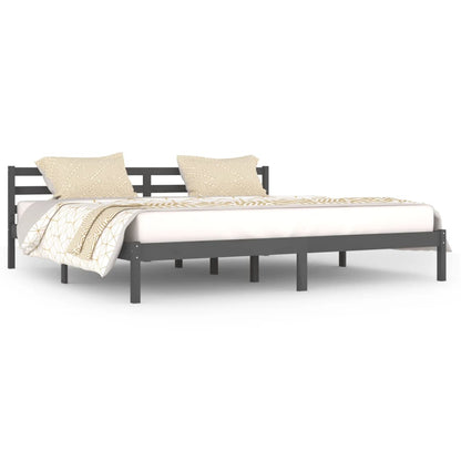 Solid Wood Pine Bed Frame 200x200cm, Grey Finish - No Mattress