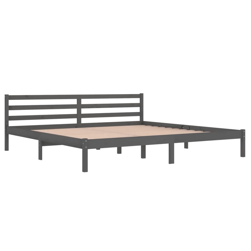 Solid Wood Pine Bed Frame 200x200cm, Grey Finish - No Mattress