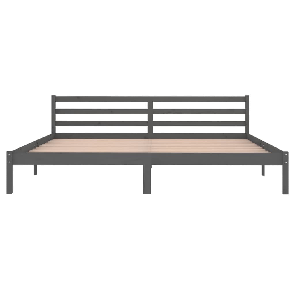 Solid Wood Pine Bed Frame 200x200cm, Grey Finish - No Mattress