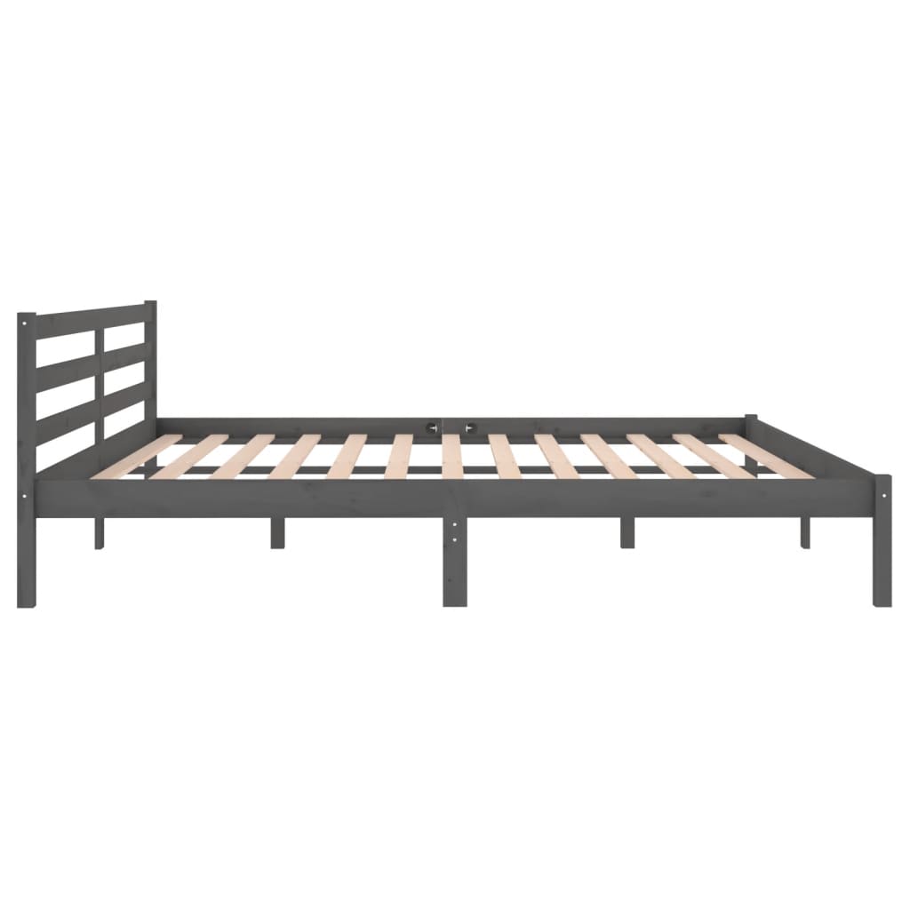 Solid Wood Pine Bed Frame 200x200cm, Grey Finish - No Mattress