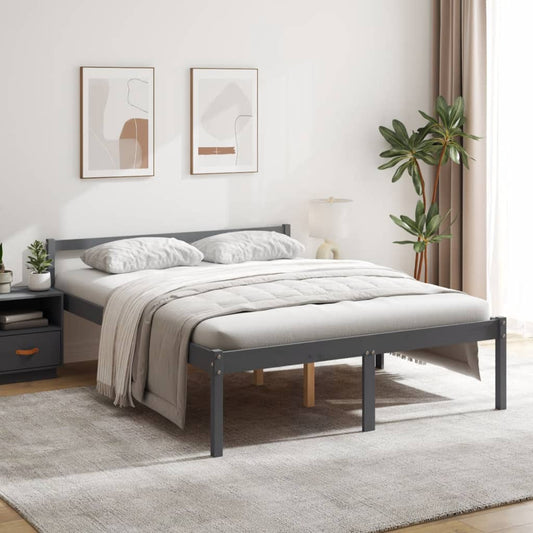 Stylish Grey Wood King Size Senior Bed Frame 150x200cm