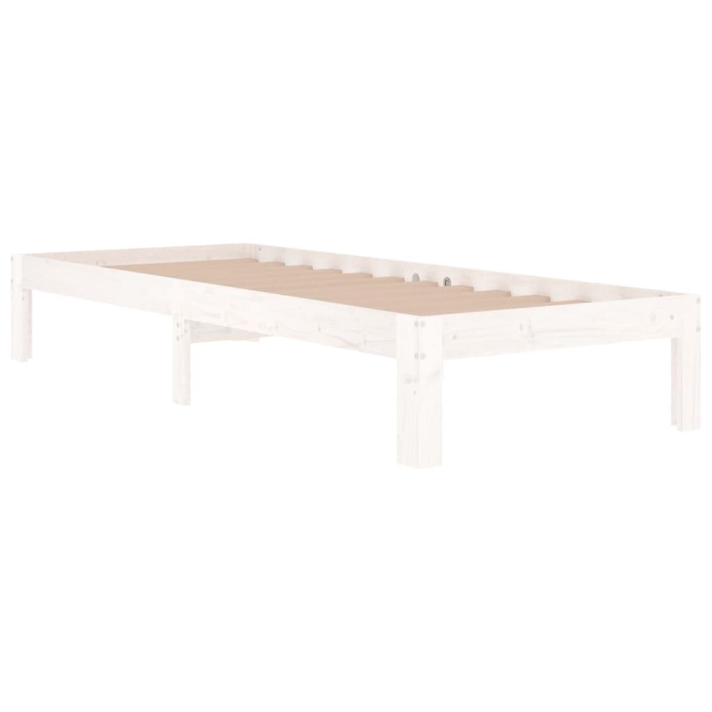 White Wooden Small Single Bed Frame 75x190cm (Mattress Not Included)