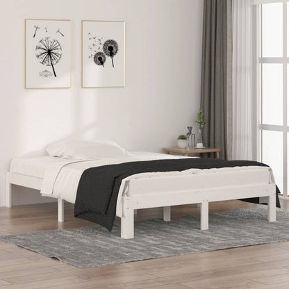 Elegant White Wooden Bed Frame - Double 135x190cm, No Mattress Included