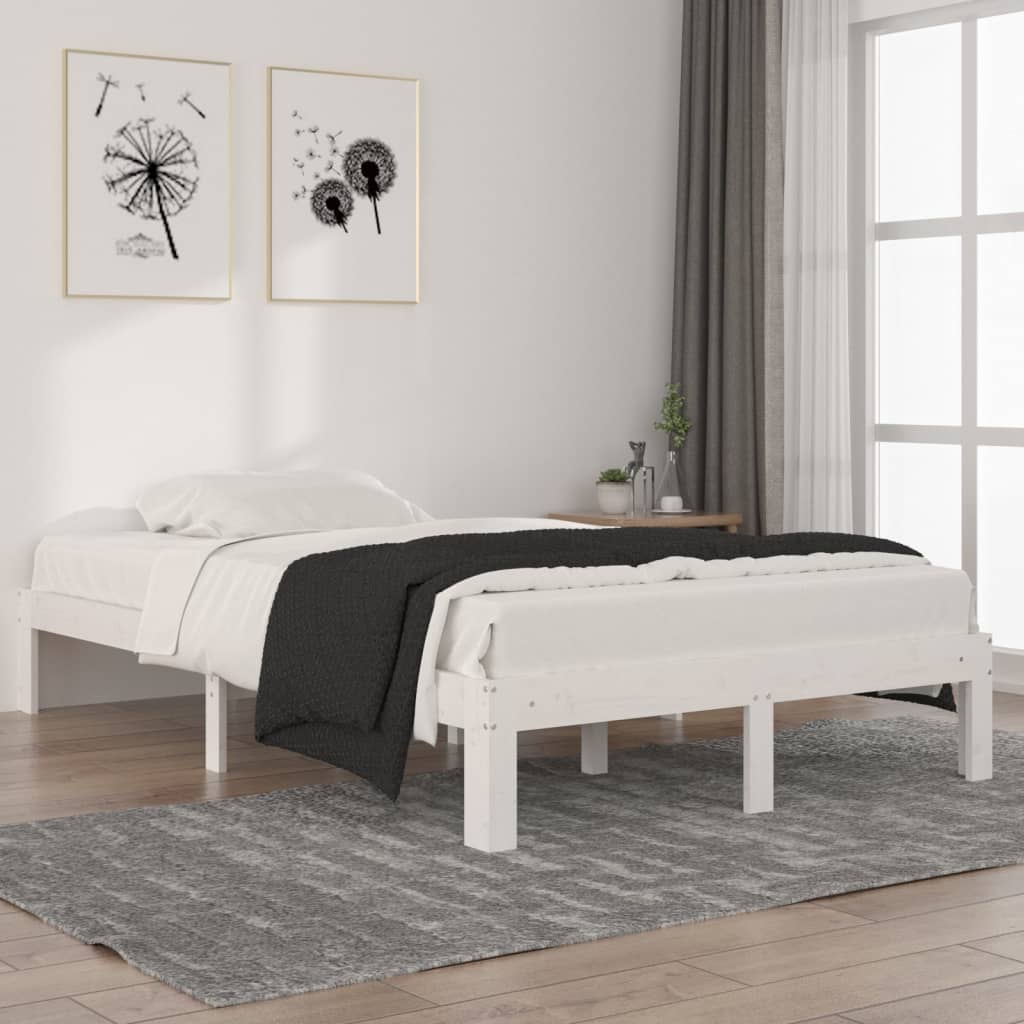 Solid Pine Wood Bed Frame, White, 120x200cm, No Mattress Included