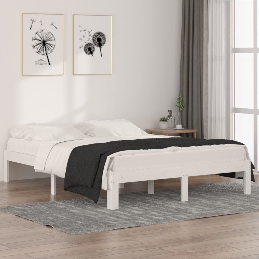 White Solid Wood King Size Bed Frame - 150x200cm (No Mattress)
