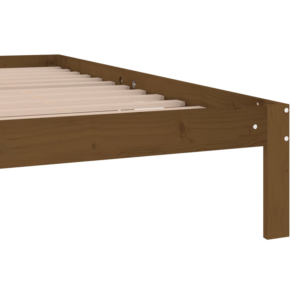 Solid Wood Pine Bed Frame 200x200cm, Honey Brown Finish