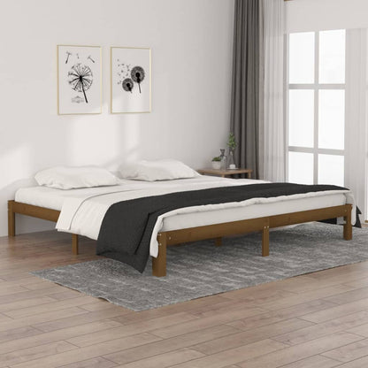 Solid Wood Pine Bed Frame 200x200cm, Honey Brown Finish