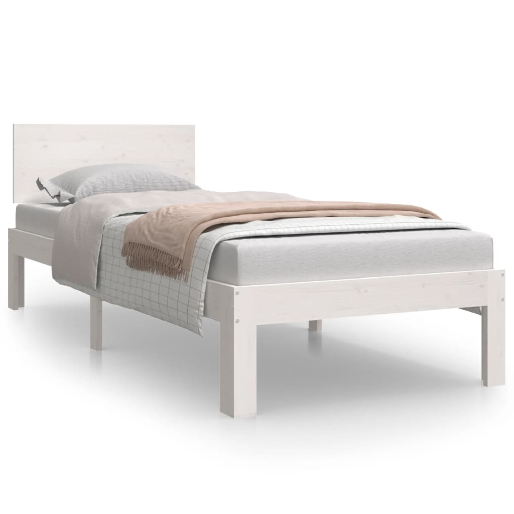 Compact White Wooden Bed Frame 75x190cm - Small Single Size