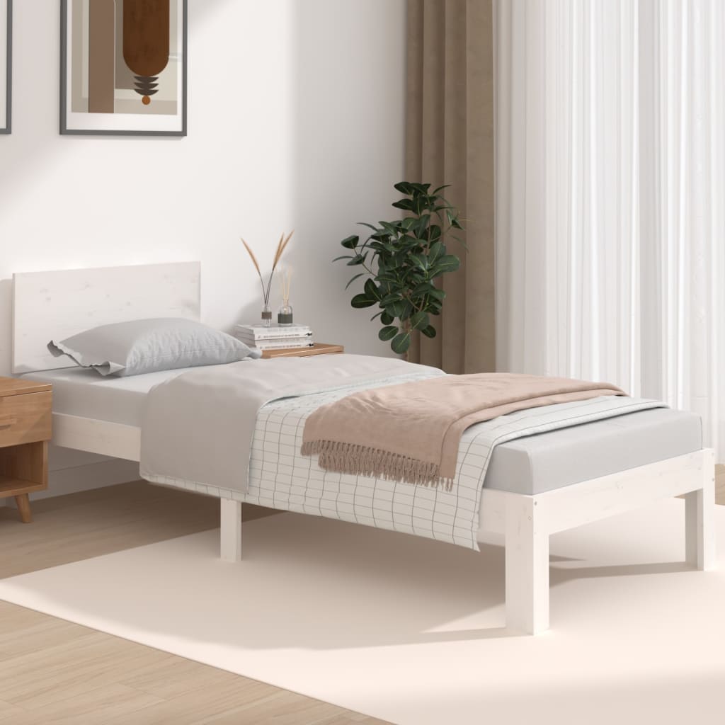 Compact White Wooden Bed Frame 75x190cm - Small Single Size