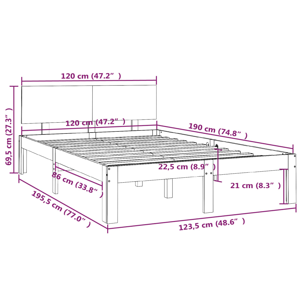 White Metal Bed Frame 120x190cm - Small Double Without Mattress
