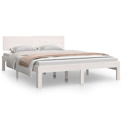 Solid Pine Wood Bed Frame, White, 140x190cm - No Mattress Included