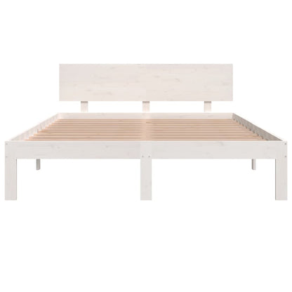 Solid Pine Wood Bed Frame, White, 140x190cm - No Mattress Included
