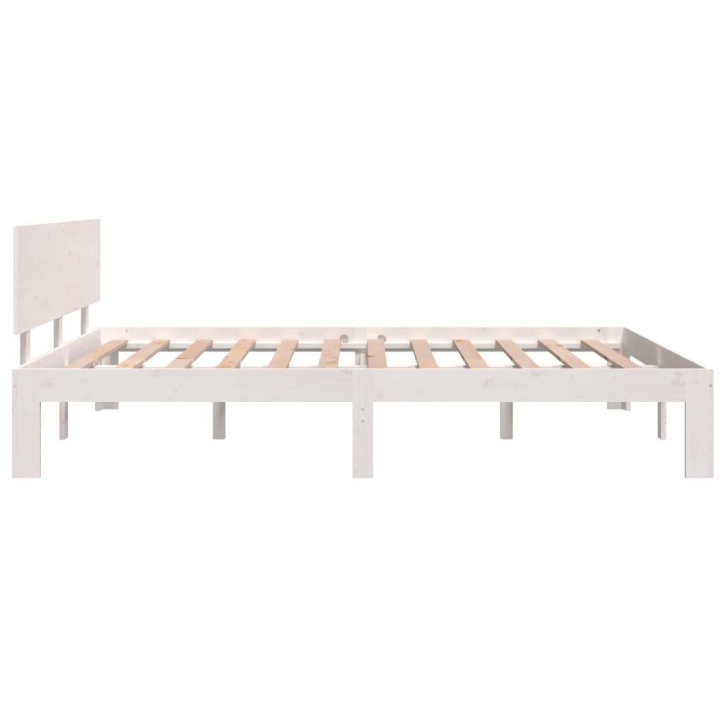 Solid Pine Wood Bed Frame, White, 140x190cm - No Mattress Included