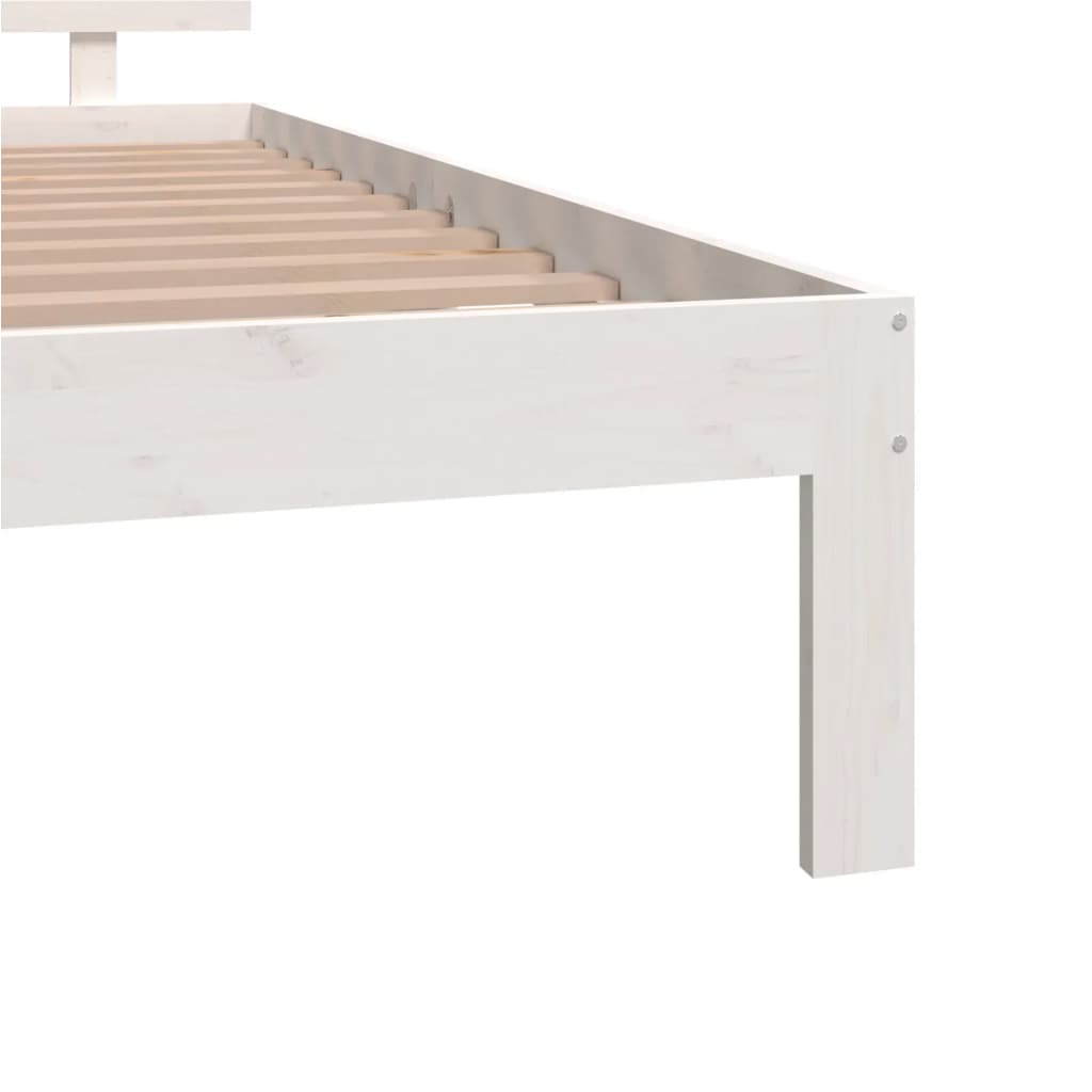 Solid Pine Wood Bed Frame, White, 140x190cm - No Mattress Included