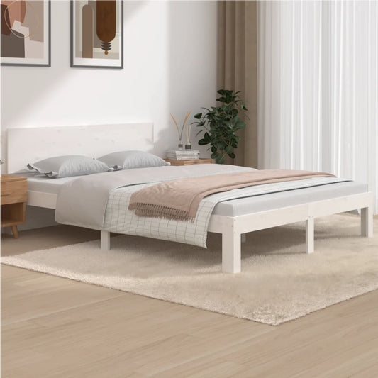 Solid Pine Wood Bed Frame, White, 140x190cm - No Mattress Included