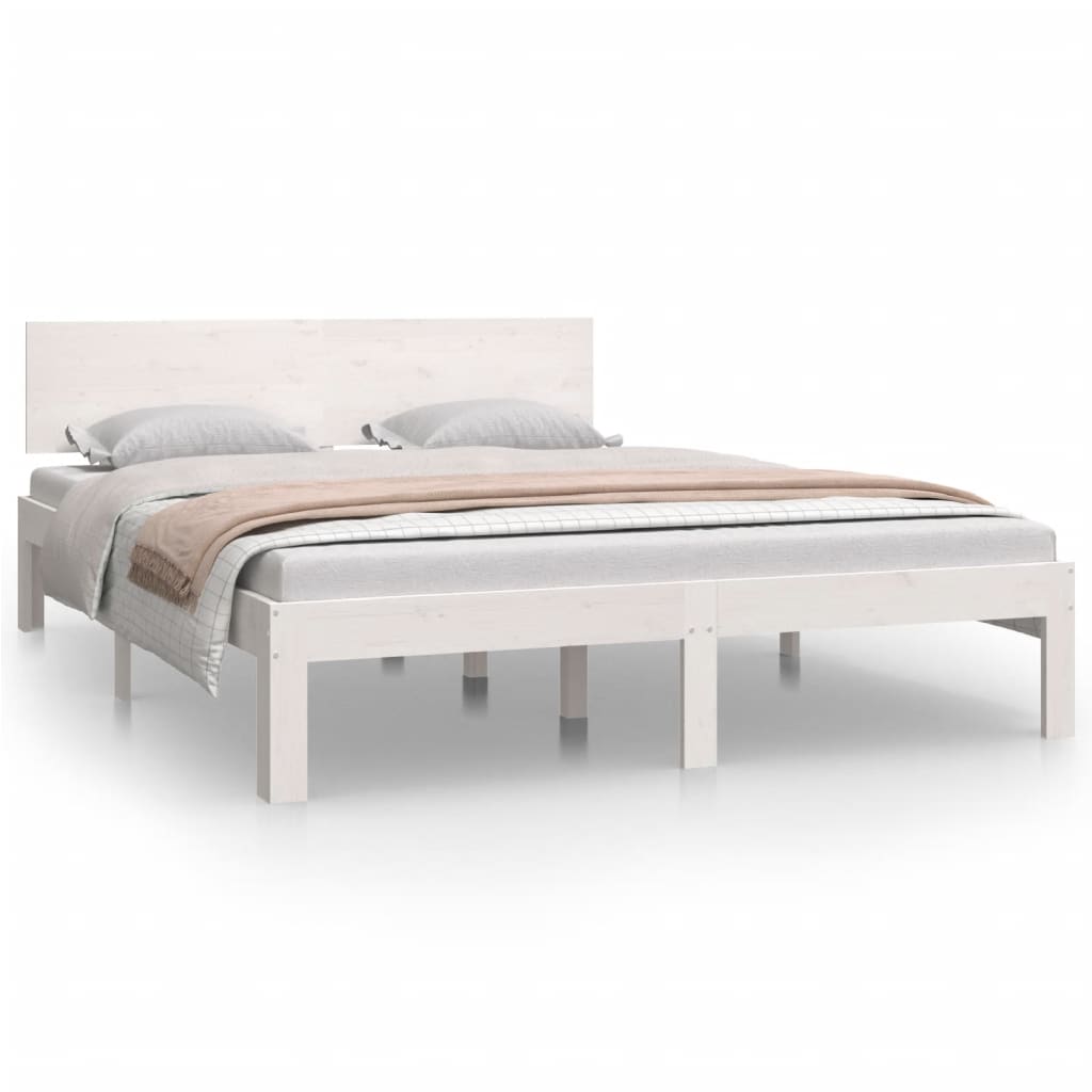 White Solid Pine Wood Bed Frame 140x200cm - No Mattress Included