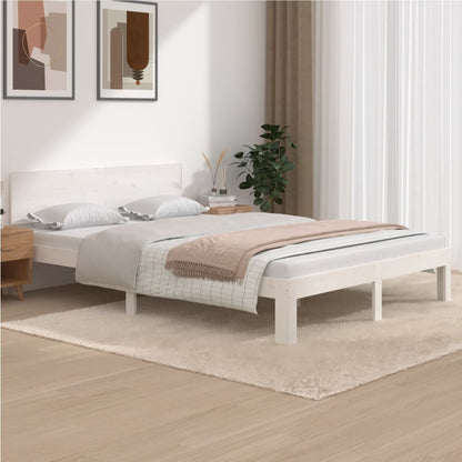 White Solid Pine Wood Bed Frame 140x200cm - No Mattress Included