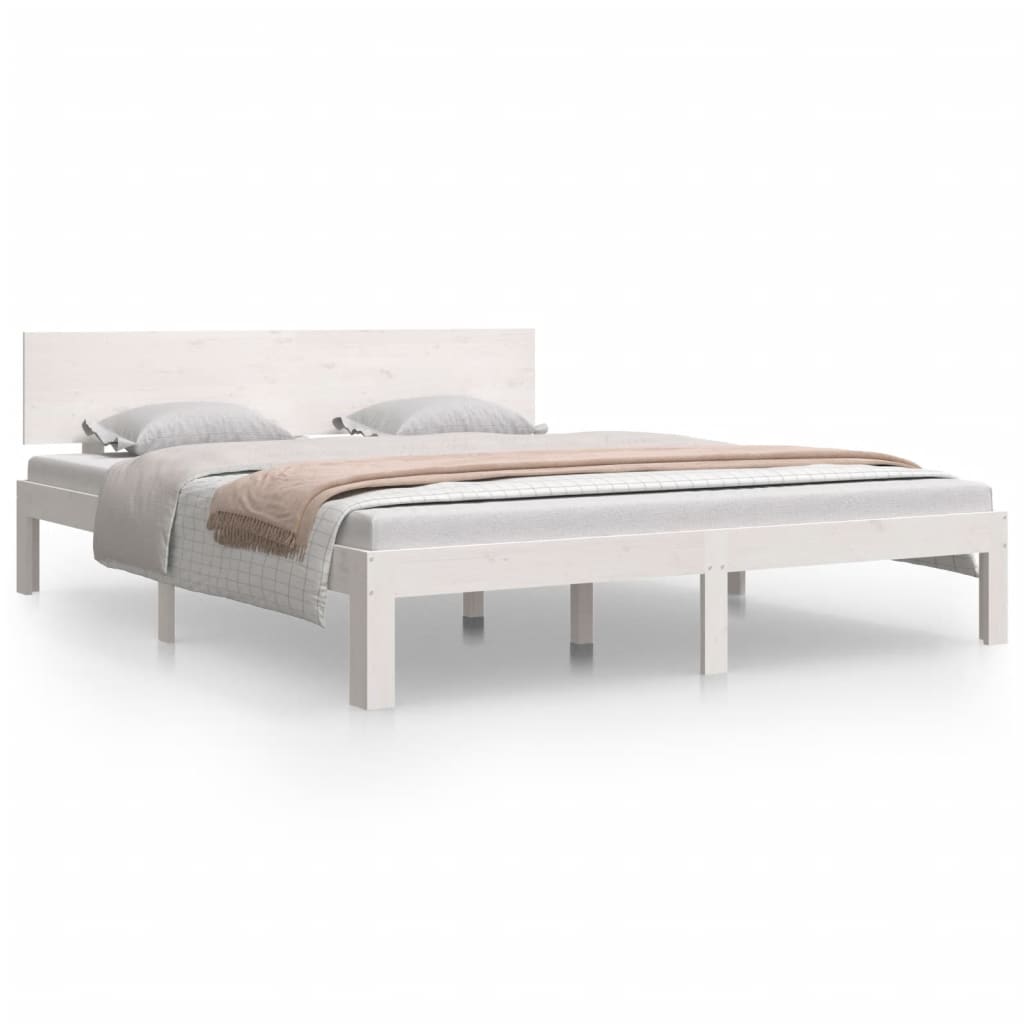 White Solid Pine Wood Bed Frame 160x200cm - No Mattress Included