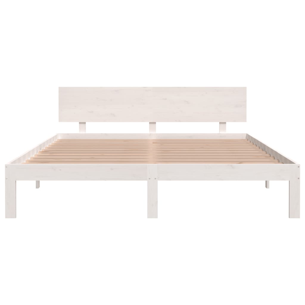 White Solid Pine Wood Bed Frame 160x200cm - No Mattress Included