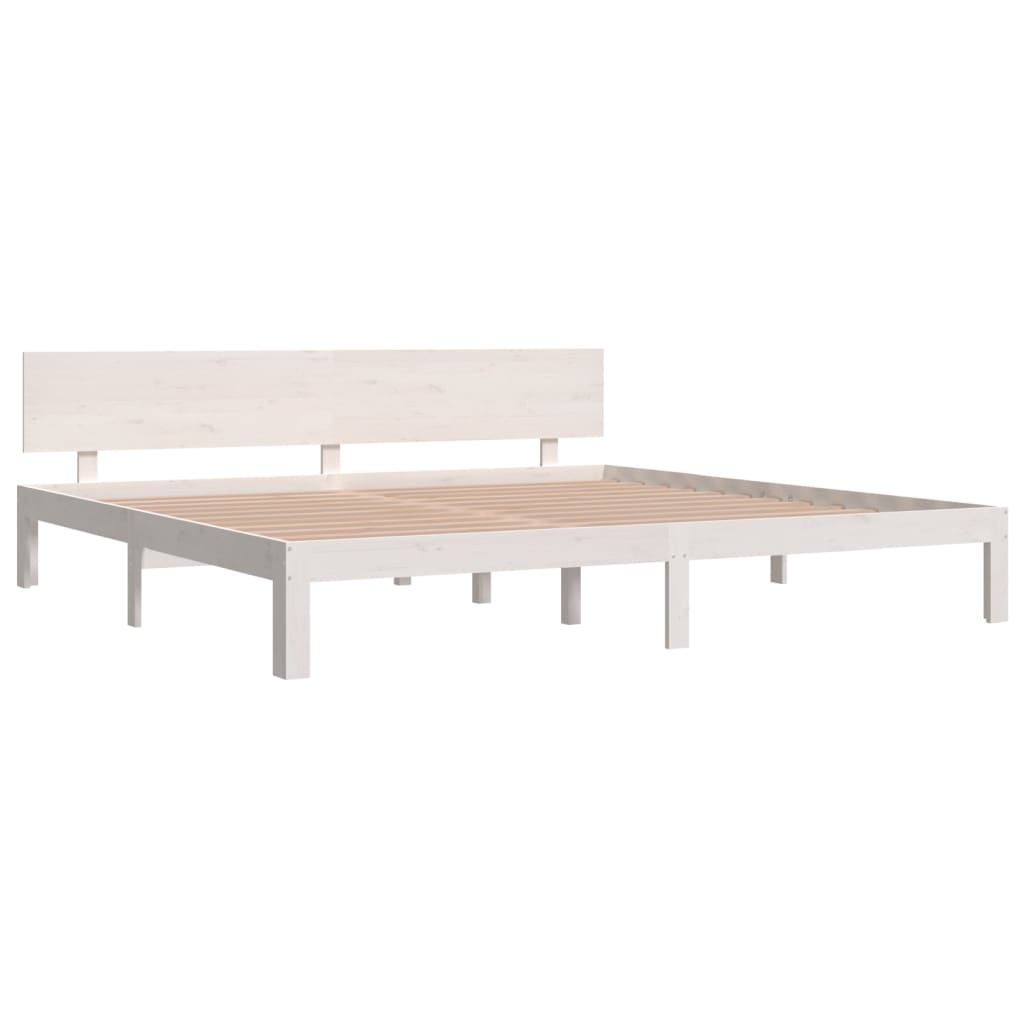 White Solid Pine Wood Bed Frame 200x200cm - No Mattress Included