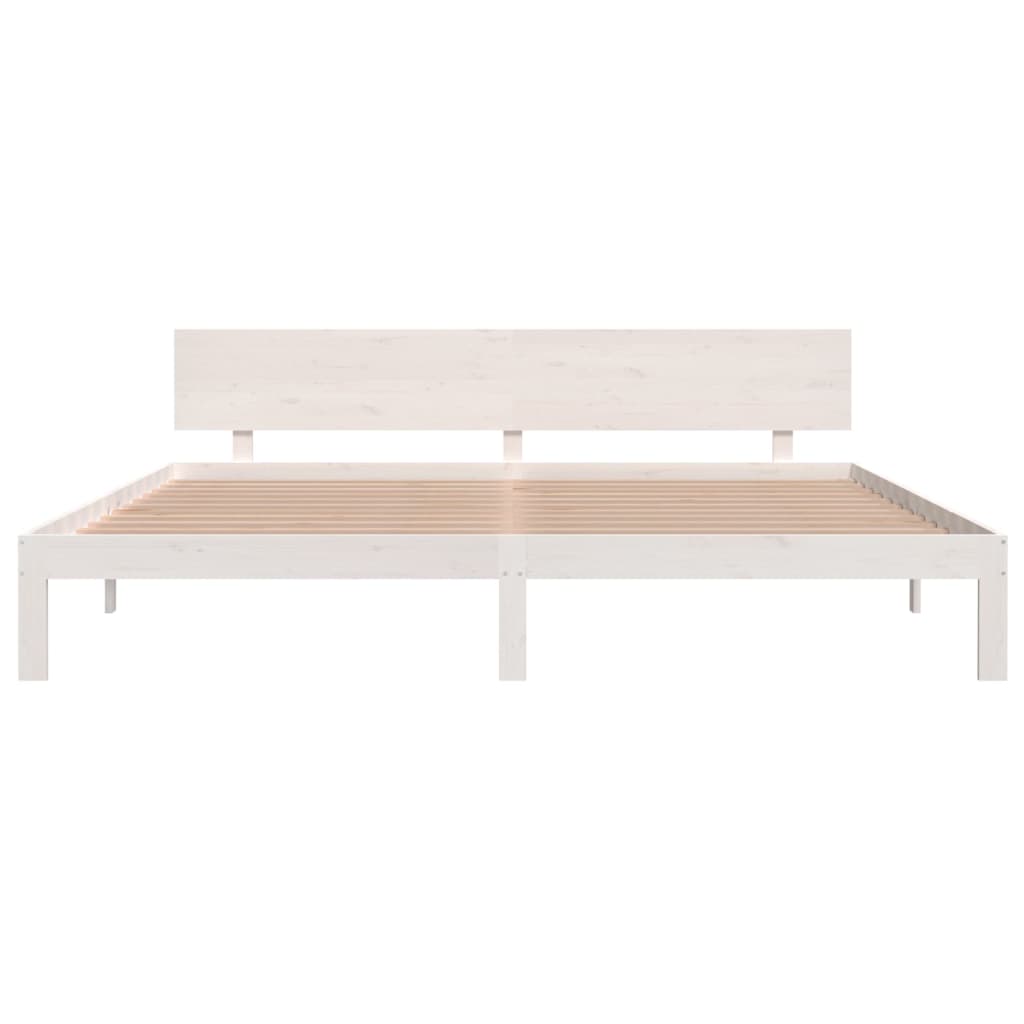 White Solid Pine Wood Bed Frame 200x200cm - No Mattress Included