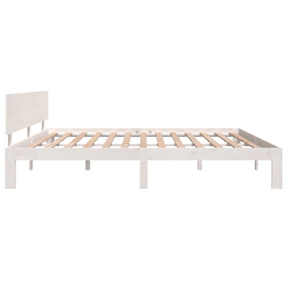 White Solid Pine Wood Bed Frame 200x200cm - No Mattress Included
