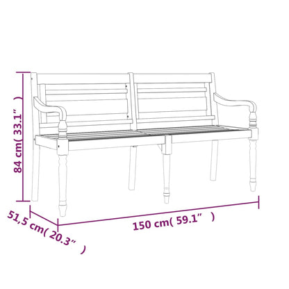 Solid Teak Wood Batavia Bench - 150 cm Classic Style