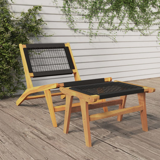 Teak Wood & Polyester Garden Chair with Footrest - Solid & Stylish