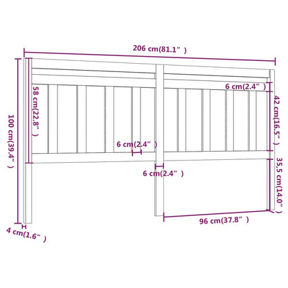 Solid Pine Black Bed Headboard - 206x4x100 cm