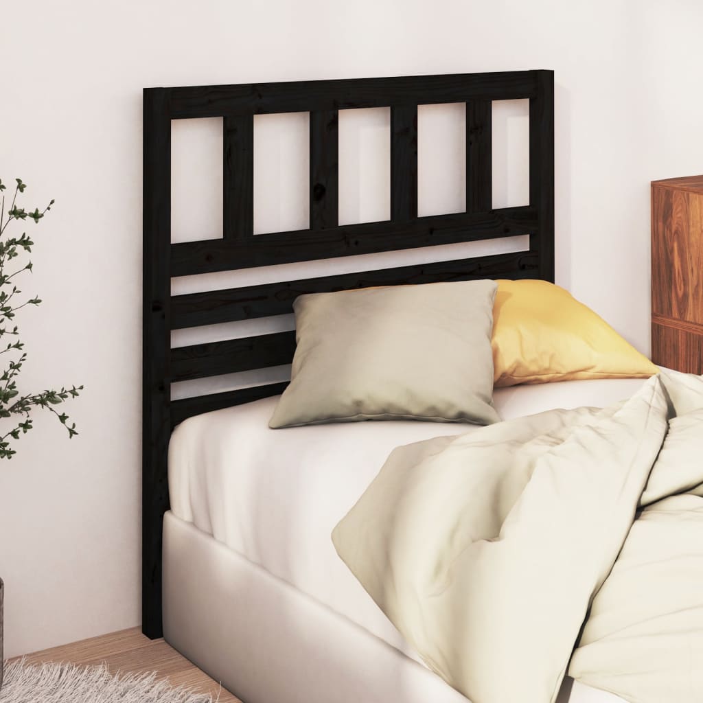 Solid Pine Wood Bed Headboard, Black, 81x4x100 cm