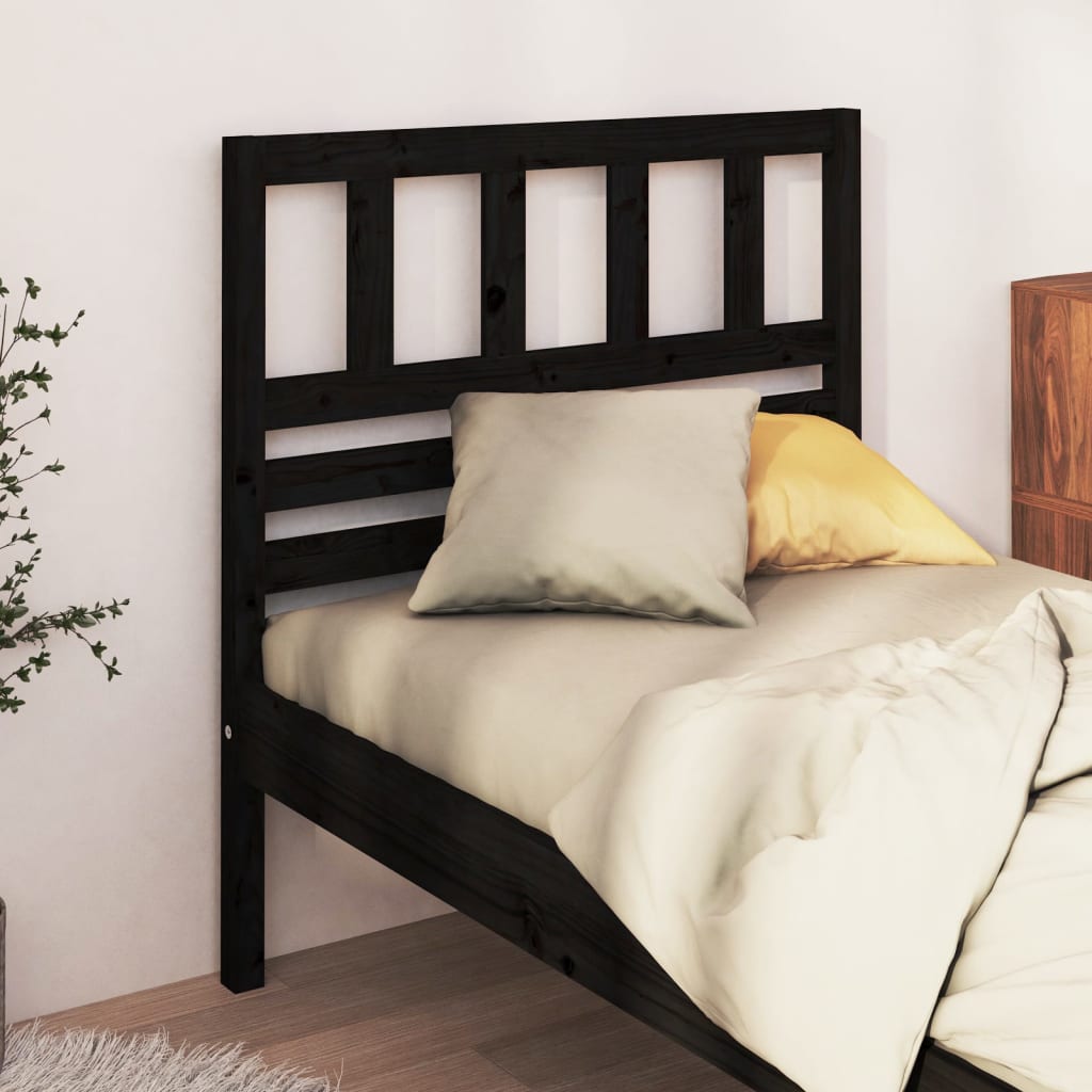 Solid Wood Black Headboard 106x4x100 cm | Pine Finish
