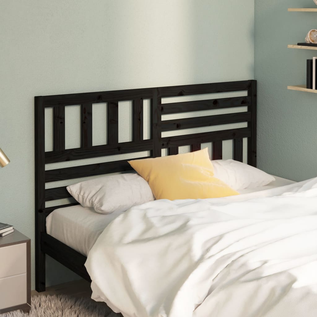 Solid Pine Wood Black Headboard 126x4x100 cm | Elegant Design