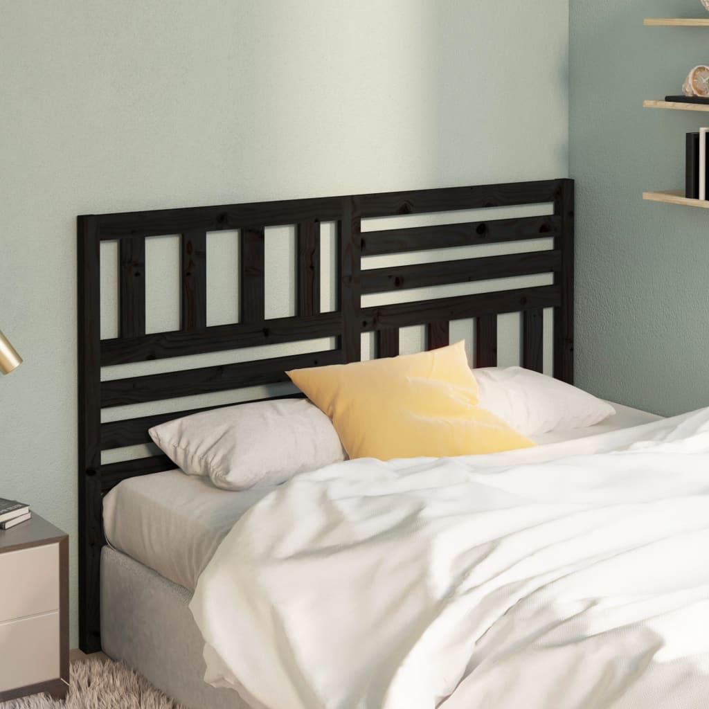 Black Solid Pine Wood Headboard, 146x4x100 cm - Stylish & Durable