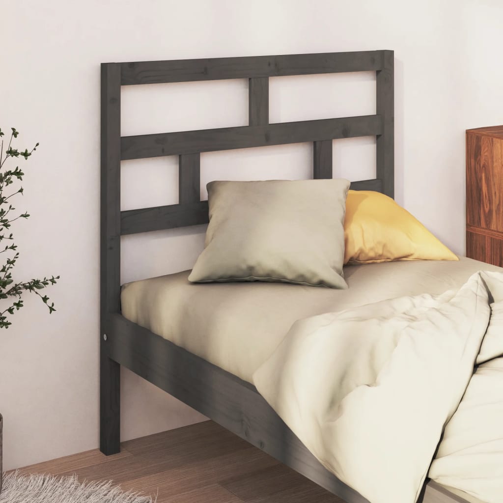 Solid Pine Wood Grey Bed Headboard - 106x4x100 cm