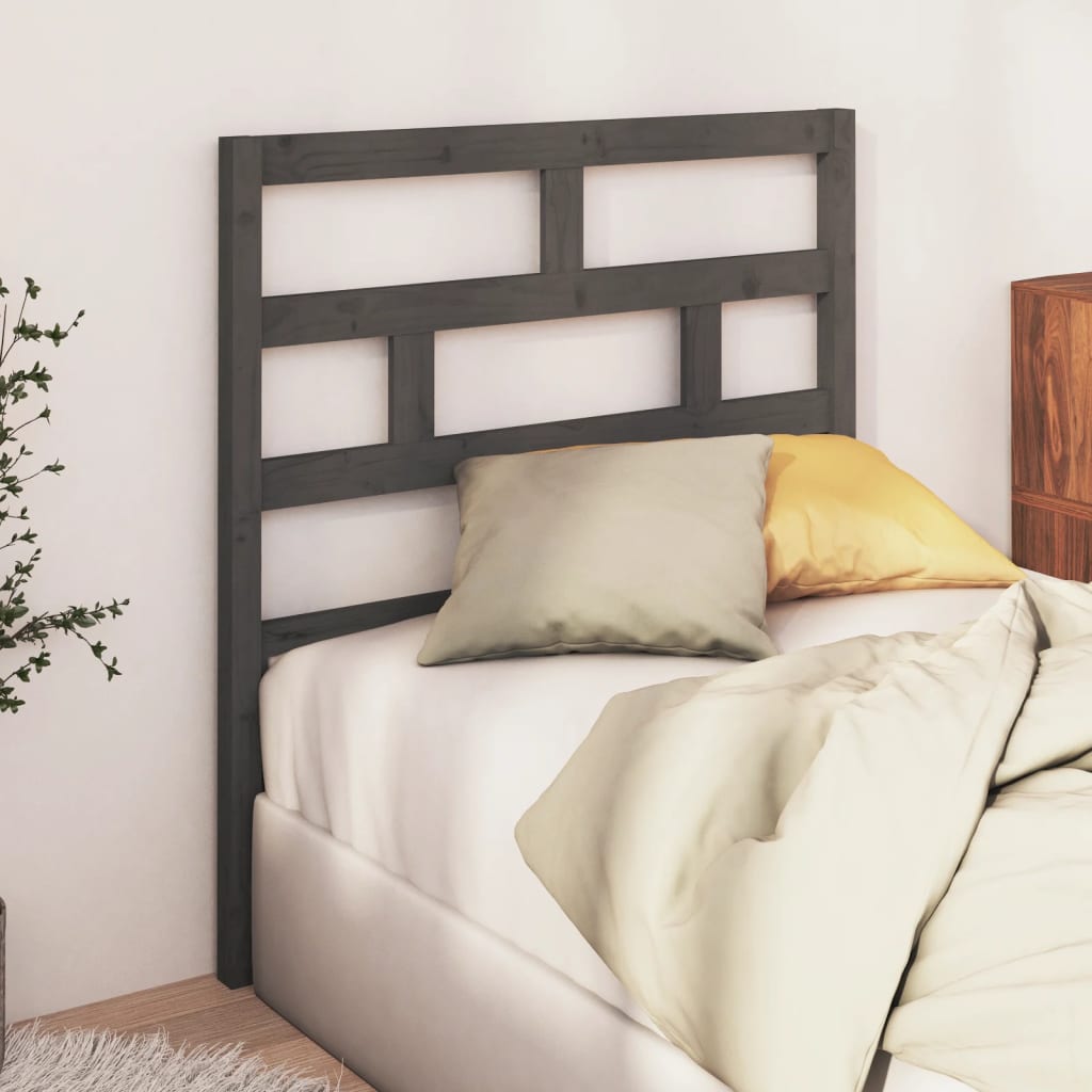 Solid Pine Wood Grey Bed Headboard - 106x4x100 cm