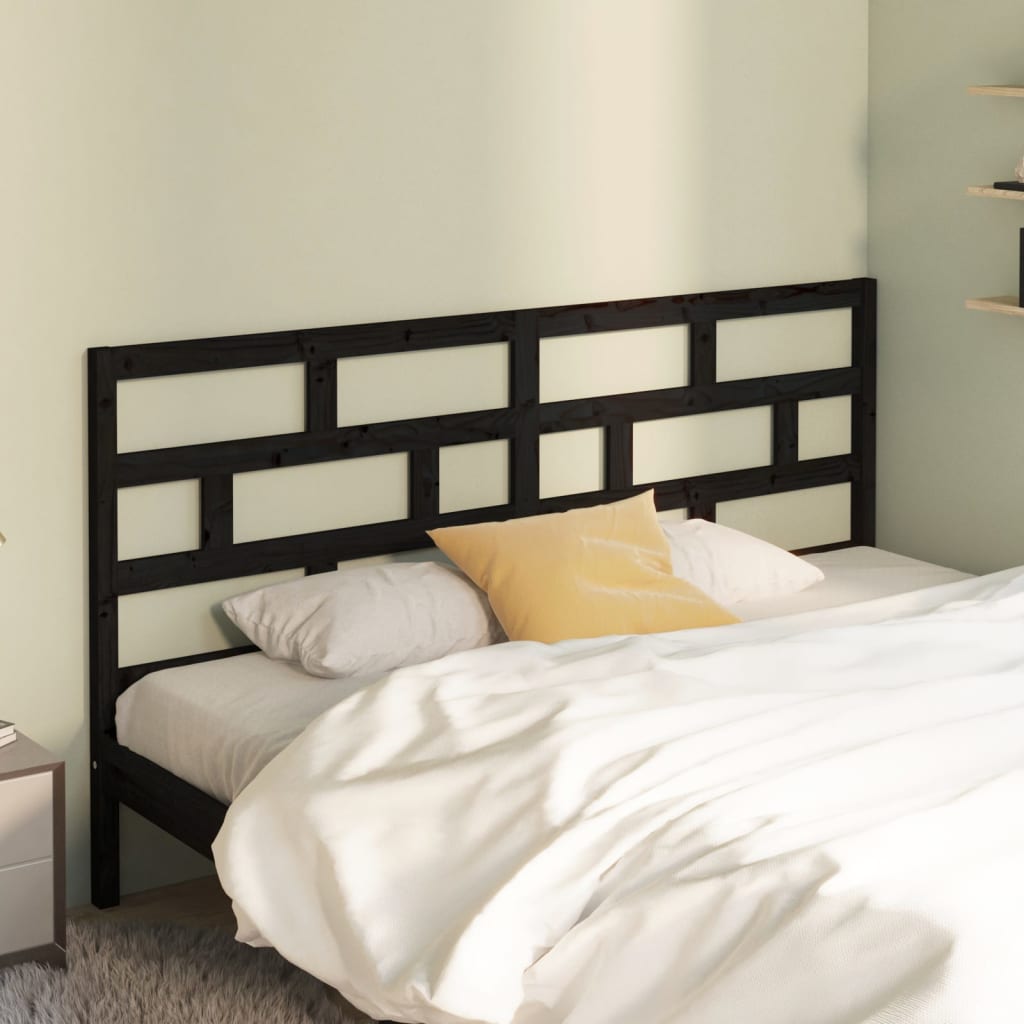 Solid Pine Wood Black Headboard - 206x4x100 cm