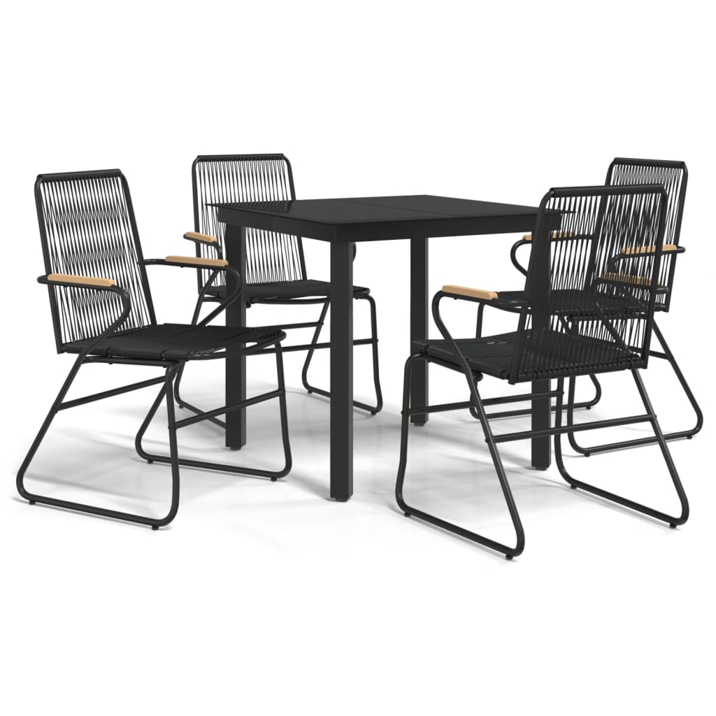 5 Piece Garden Dining Set Black PVC Rattan