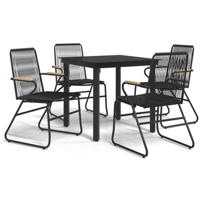 5 Piece Garden Dining Set Black PVC Rattan